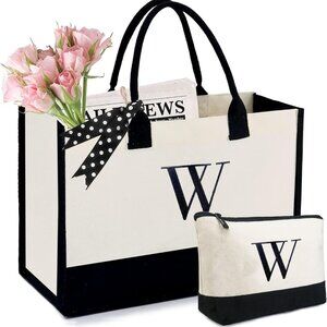 Initial Canvas/Jute Tote Bag Personalized Bag for Wedding, Birthday, Beach, Gift